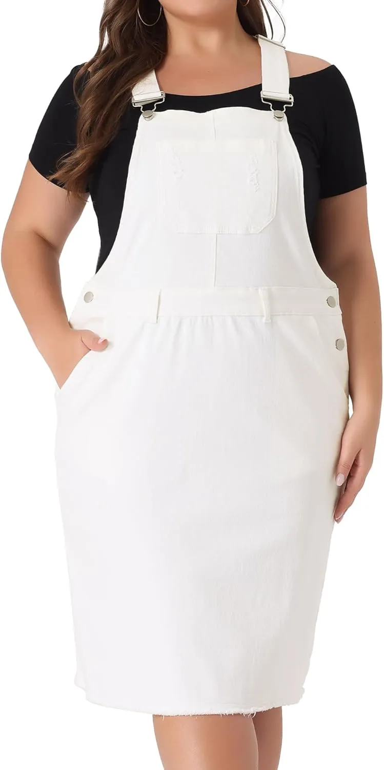 Agnes Orinda Women's Plus Size Overalls Dresses Jean Skirt Distressed Racerback Suspender Denim Overall Dress