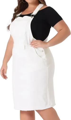Agnes Orinda Women's Plus Size Overalls Dresses Jean Skirt Distressed Racerback Suspender Denim Overall Dress