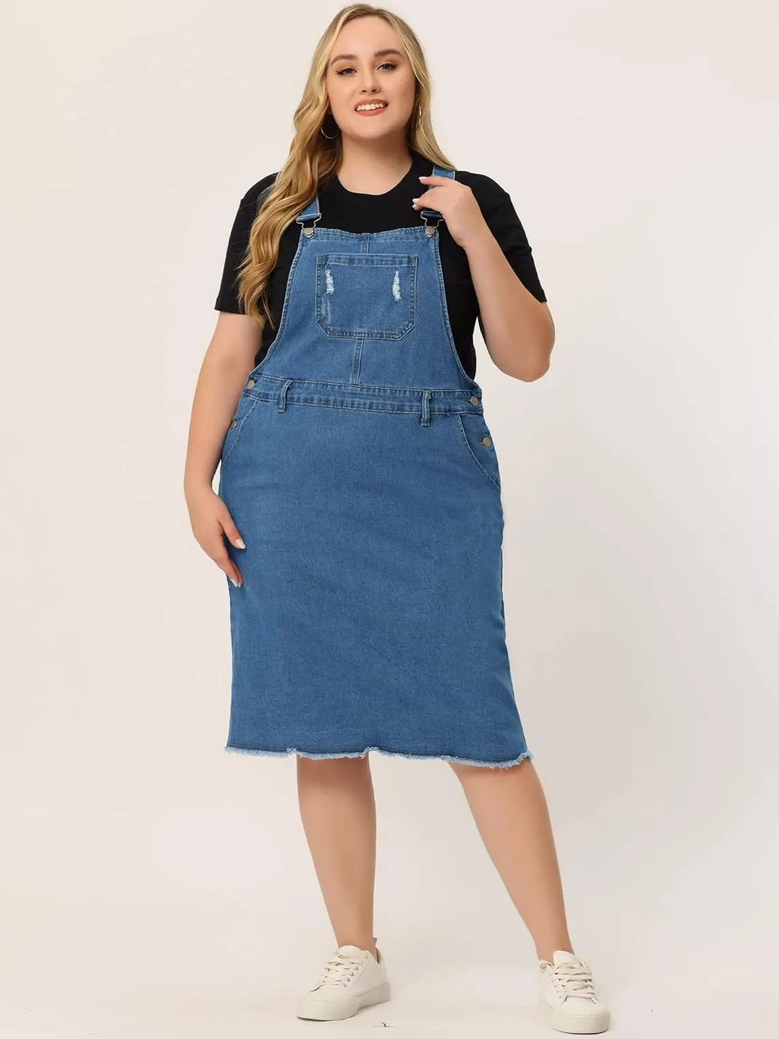 Agnes Orinda Women's Plus Size Overalls Dresses Jean Skirt Distressed Racerback Suspender Denim Overall Dress