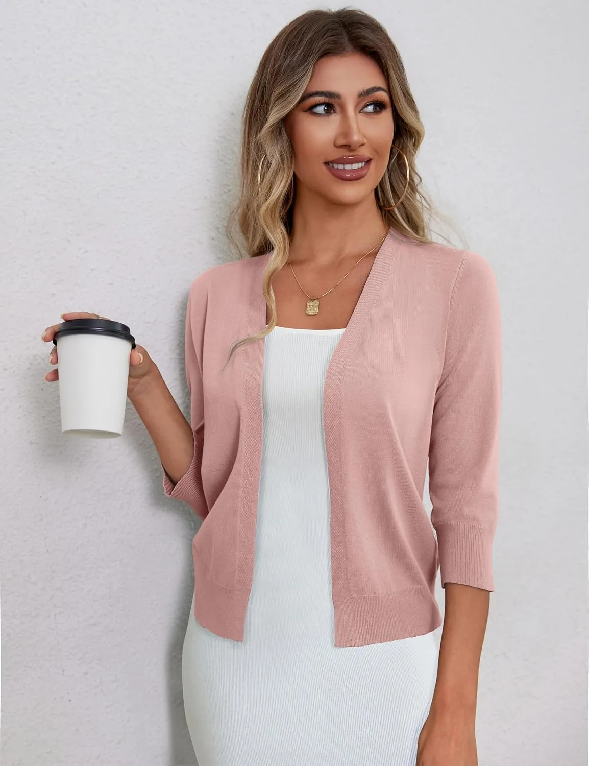 a.Jesdani Women's 3/4 Sleeve Shrugs Open Front Cropped Sweater Cardigan