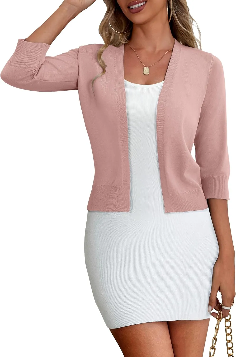 a.Jesdani Women's 3/4 Sleeve Shrugs Open Front Cropped Sweater Cardigan