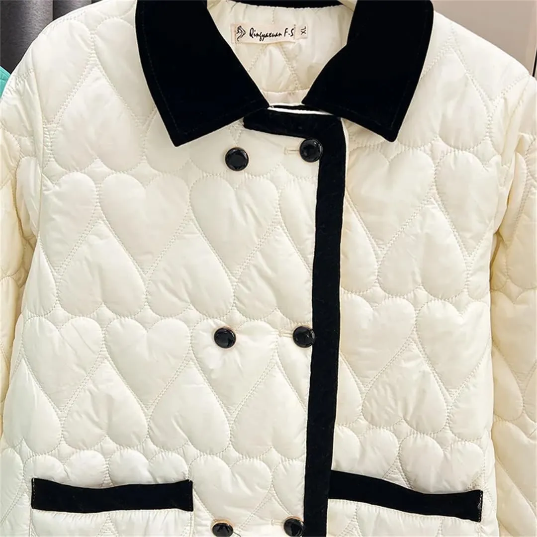 Alloaone Women Contrast Color Chic Cotton-Padded Plus Size Warm Heart Shaped Parkas Coat