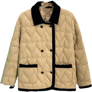 Alloaone Women Contrast Color Chic Cotton-Padded Plus Size Warm Heart Shaped Parkas Coat