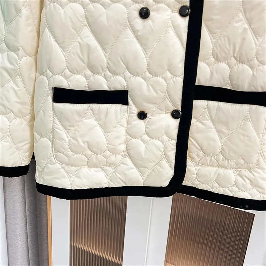 Alloaone Women Contrast Color Chic Cotton-Padded Plus Size Warm Heart Shaped Parkas Coat