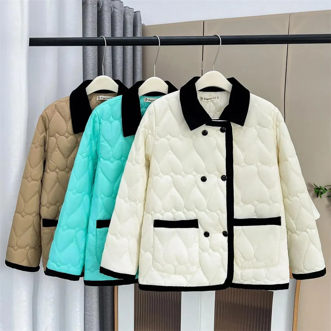 Alloaone Women Contrast Color Chic Cotton-Padded Plus Size Warm Heart Shaped Parkas Coat