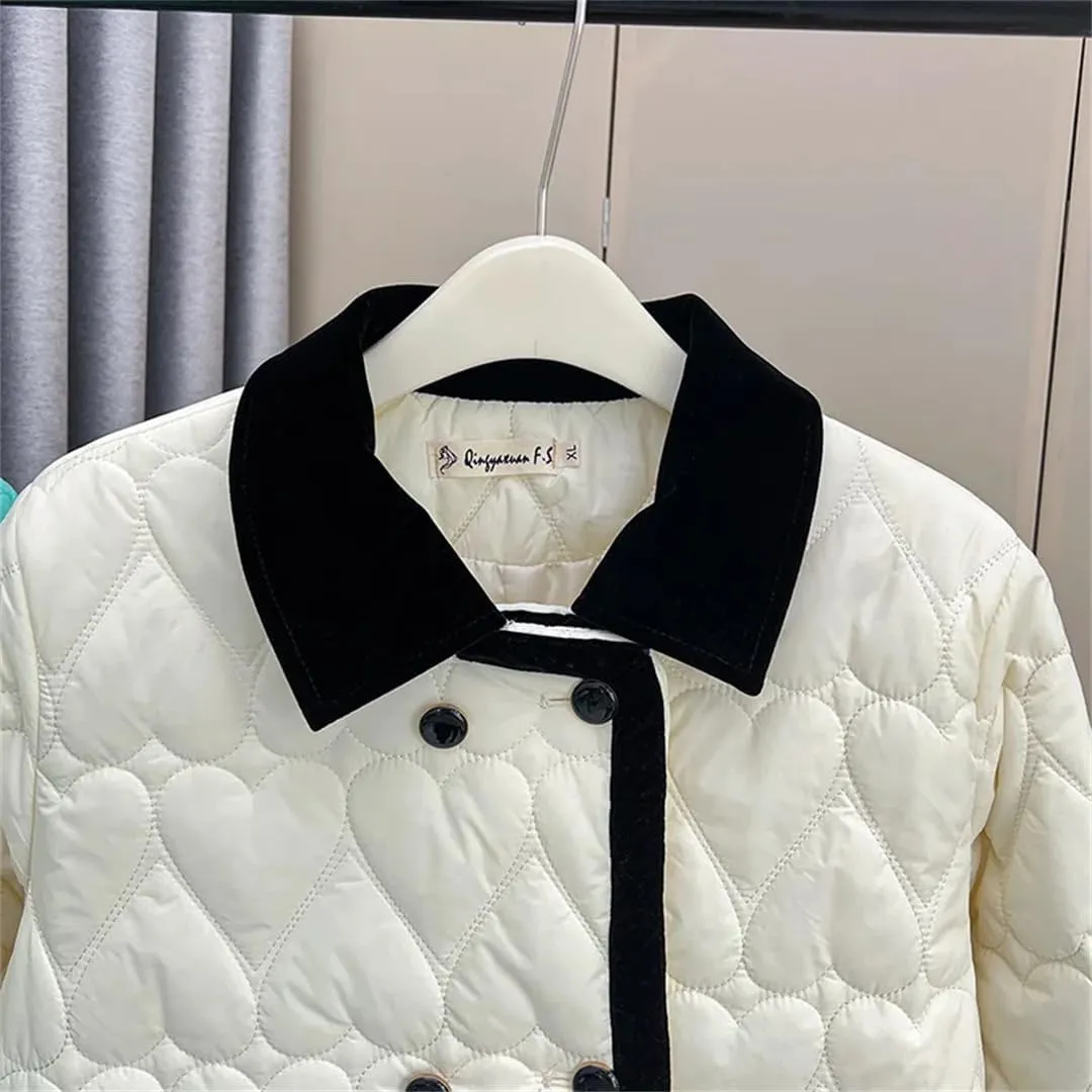 Alloaone Women Contrast Color Chic Cotton-Padded Plus Size Warm Heart Shaped Parkas Coat