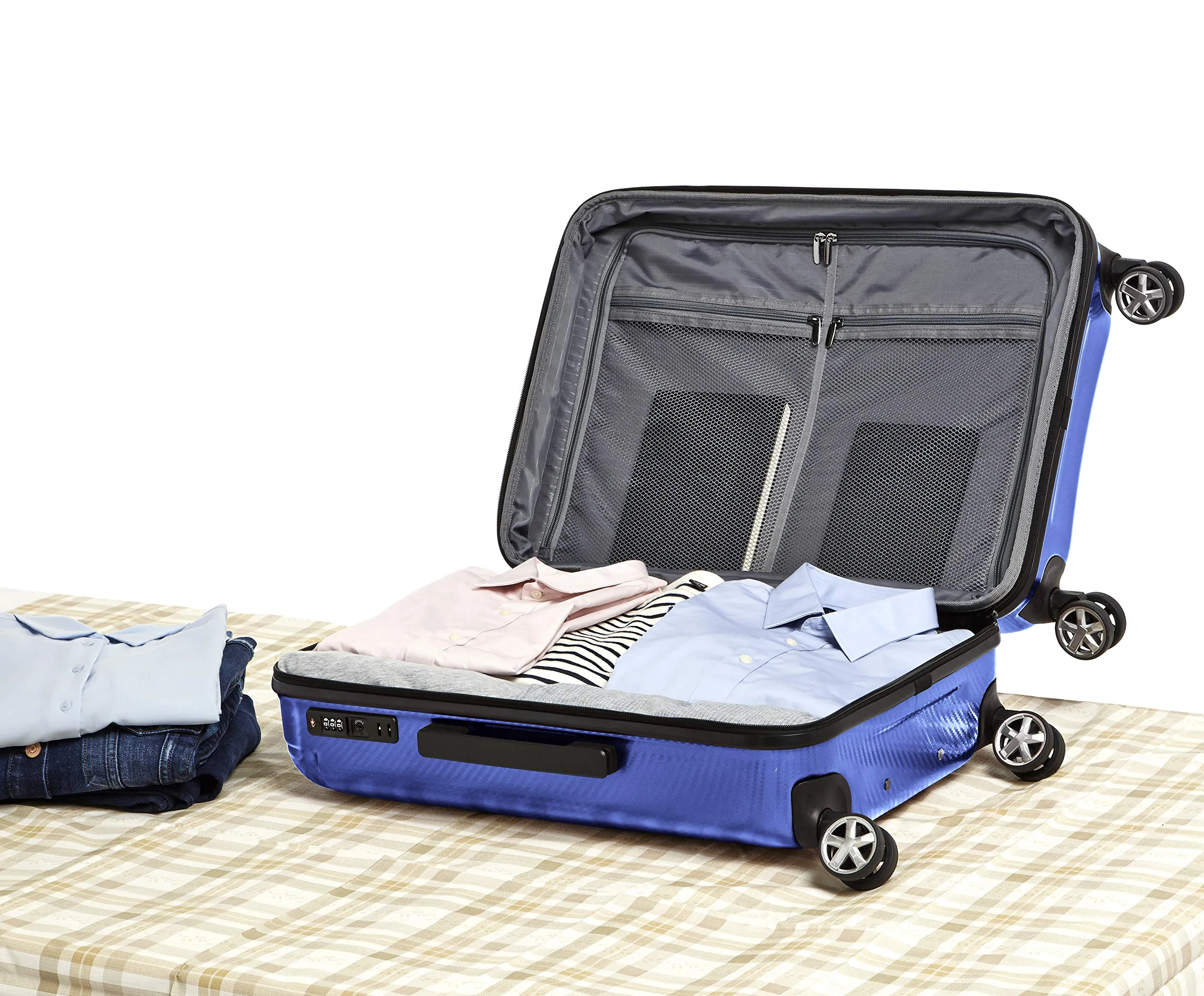 AmazonBasics Oxford Expandable Spinner Luggage Suitcase with TSA Lock - 24 Inch, Blue