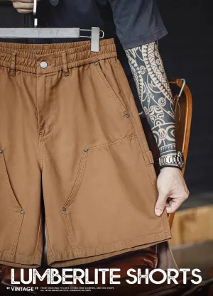 American Retro Double Knee Logging Elastic Waist Straight Men's Shorts
