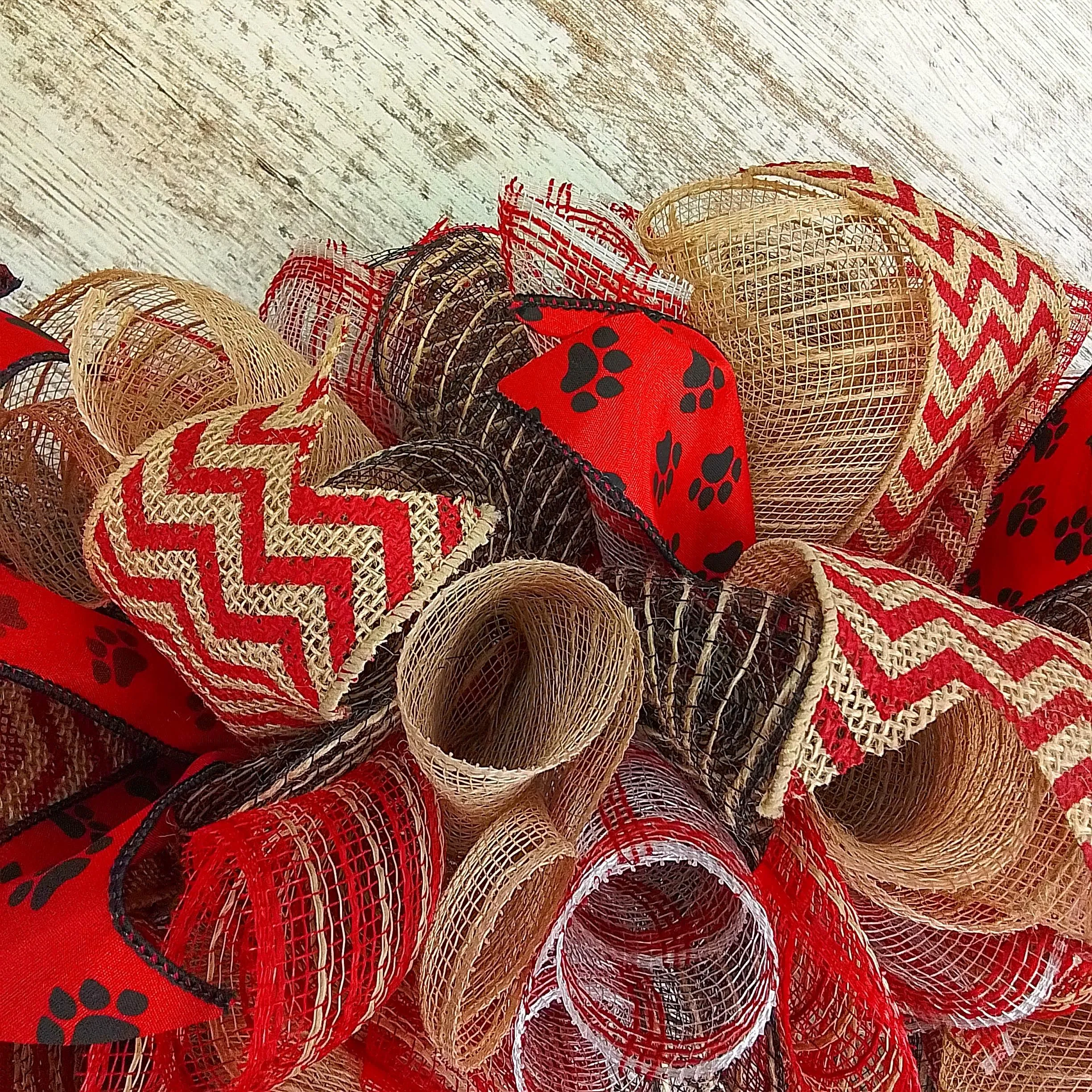 Animal Lover Wreath, Dog Paw Print Decor, Red Jute