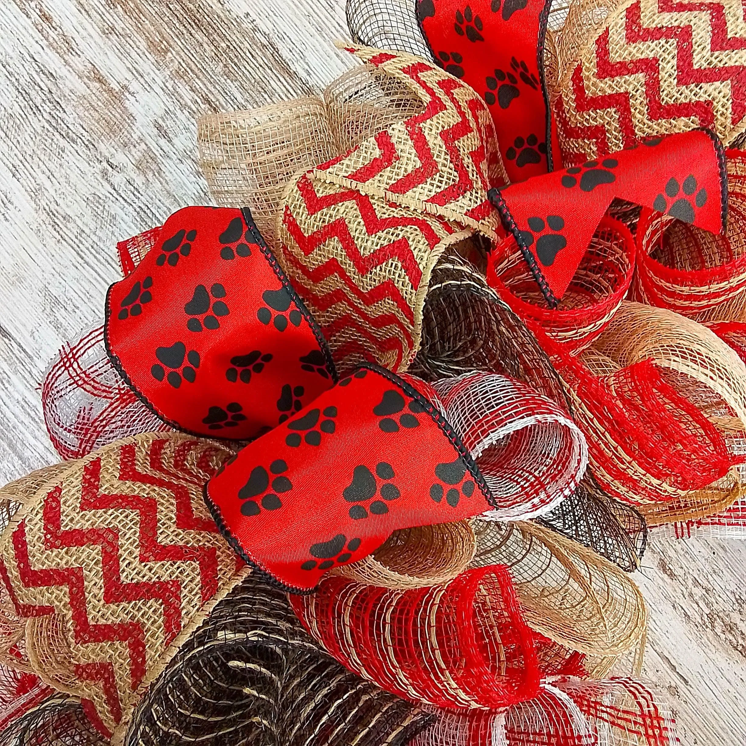 Animal Lover Wreath, Dog Paw Print Decor, Red Jute
