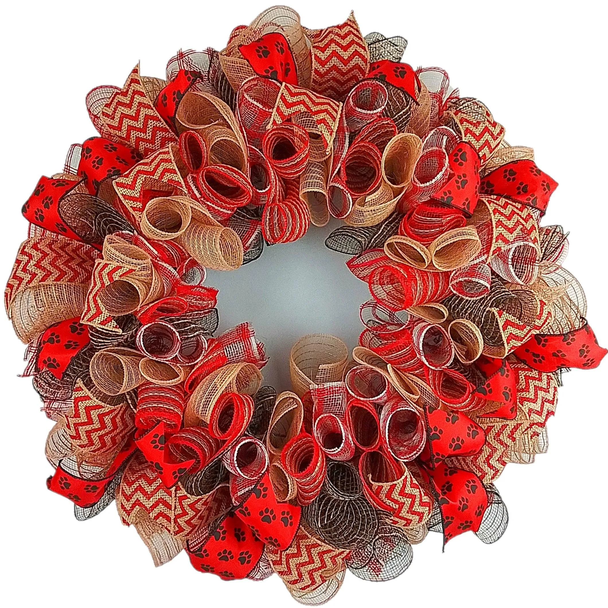 Animal Lover Wreath, Dog Paw Print Decor, Red Jute