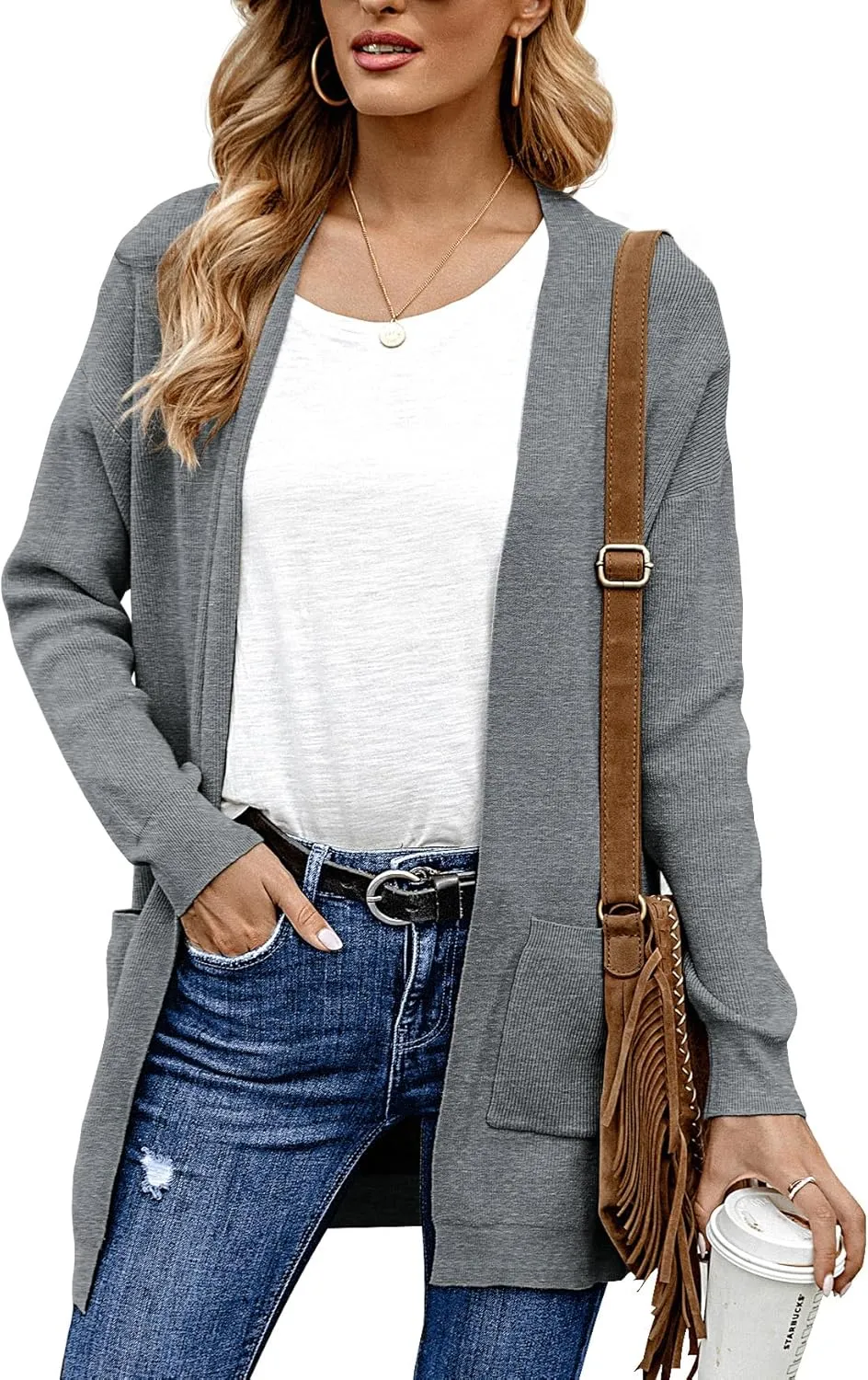 ANIXAY Cardigan Sweaters for Women 2024 Long Sleeve Open Front Knit Outwear Coat Womens Cardigan with Pockets