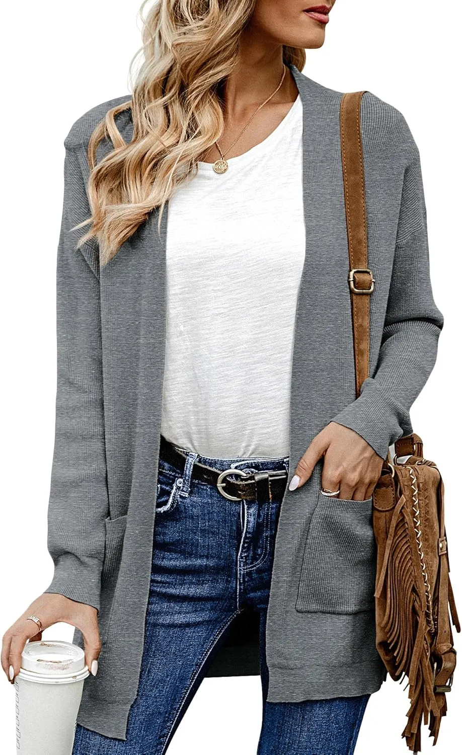 ANIXAY Cardigan Sweaters for Women 2024 Long Sleeve Open Front Knit Outwear Coat Womens Cardigan with Pockets
