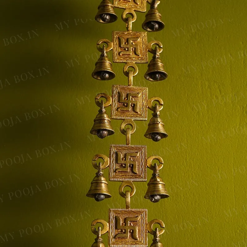 Antique Brass Door/Wall Hanging 11 Bells with Engraved Swastik