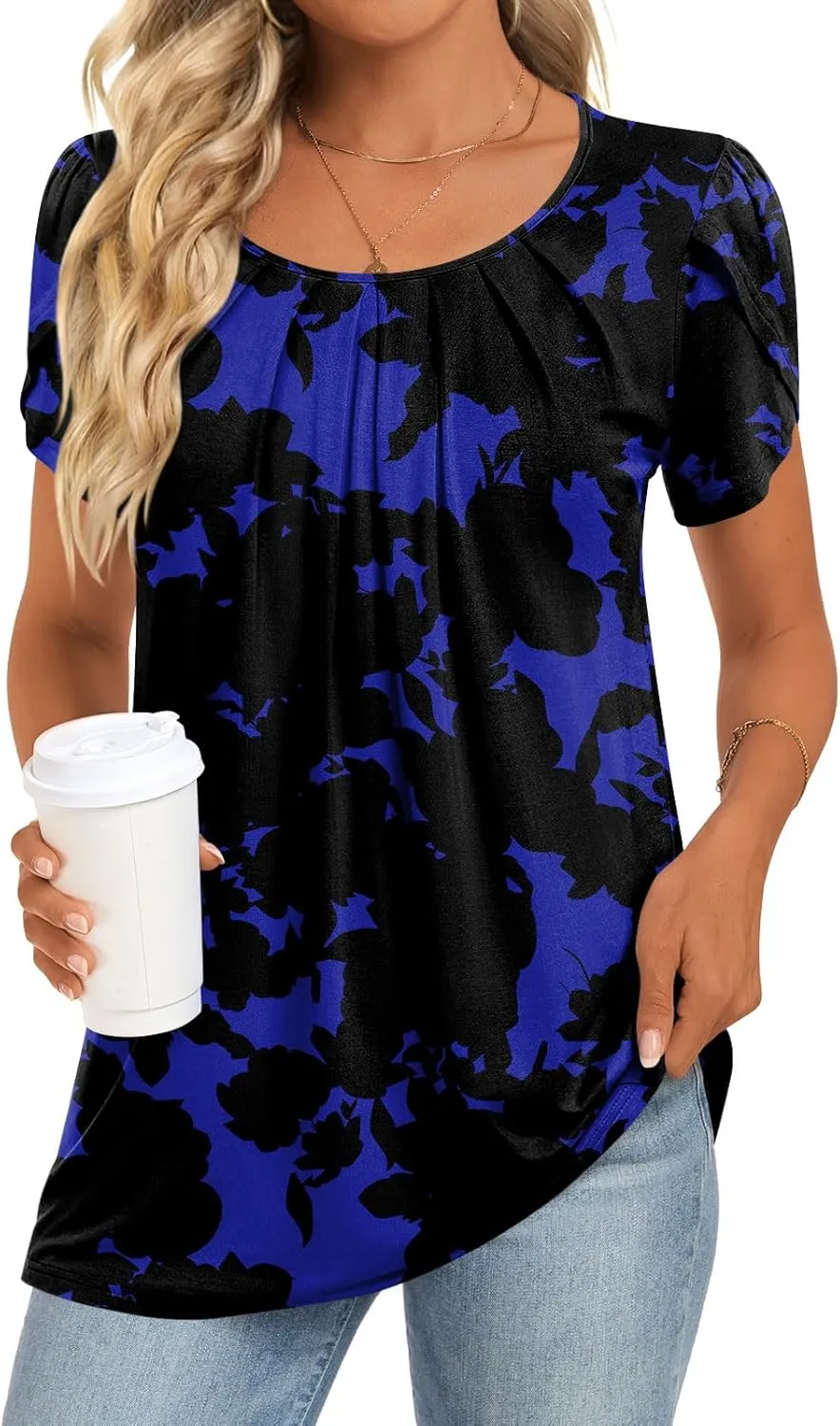 Anymeet Womens Tops 2025 Spring Summer Tunic Short Sleeve Casual Shirts Pleated Blouses for Leggings M-3XL