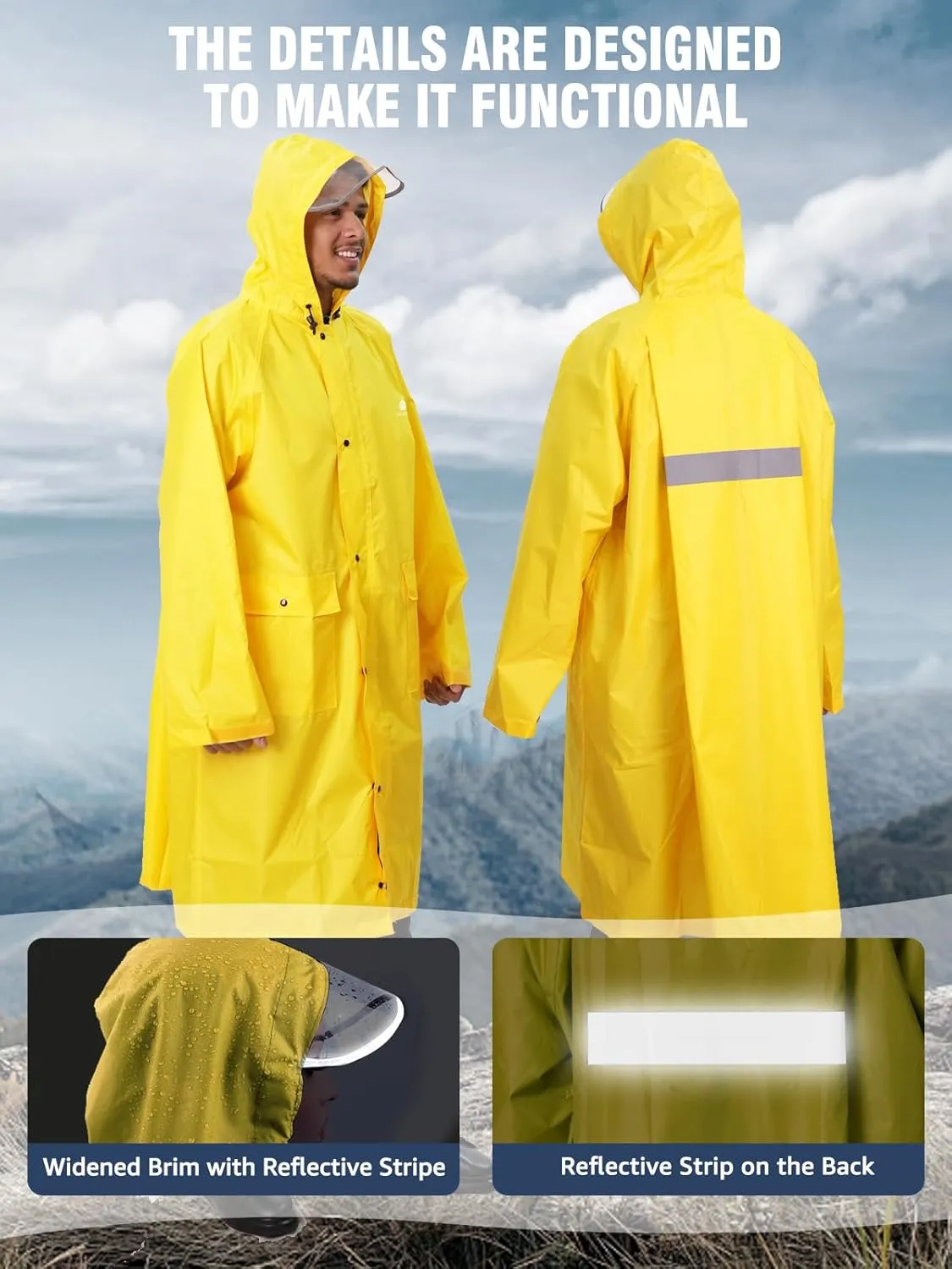 ANYOO Hood Rain Poncho Waterproof Lightweight Raincoat for Men Women Adult with Pocket for Hiking Camping Outdoor Activities