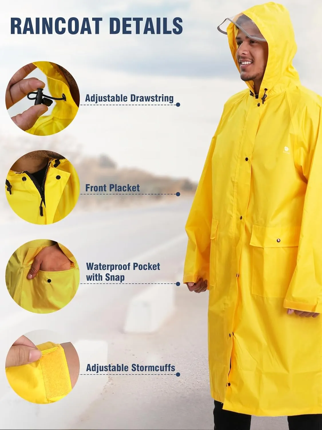 ANYOO Hood Rain Poncho Waterproof Lightweight Raincoat for Men Women Adult with Pocket for Hiking Camping Outdoor Activities