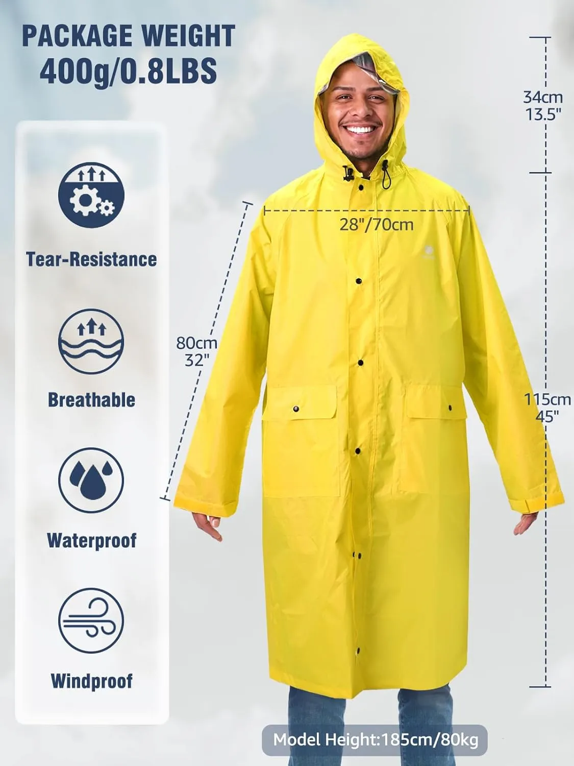 ANYOO Hood Rain Poncho Waterproof Lightweight Raincoat for Men Women Adult with Pocket for Hiking Camping Outdoor Activities