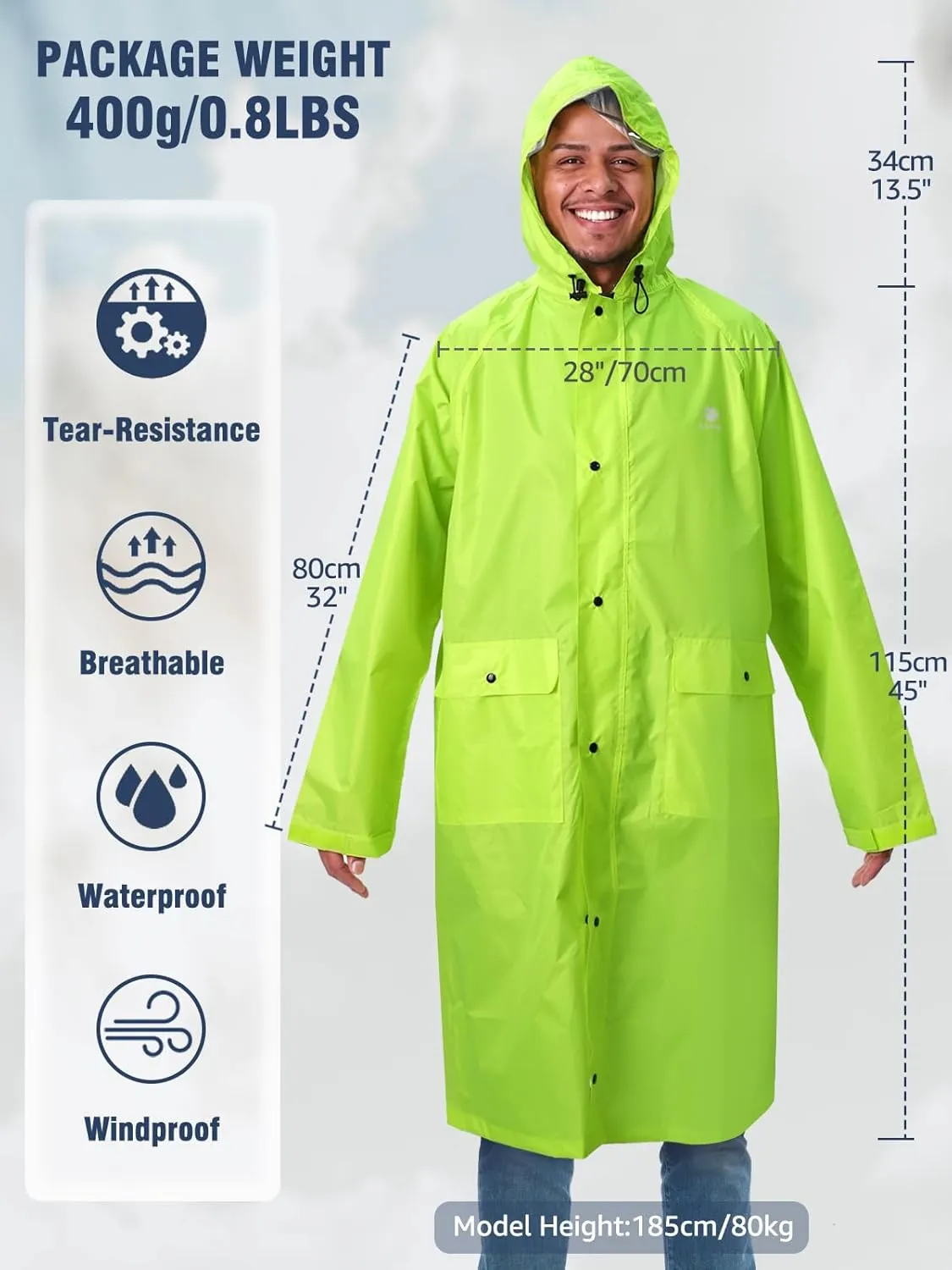 ANYOO Hood Rain Poncho Waterproof Lightweight Raincoat for Men Women Adult with Pocket for Hiking Camping Outdoor Activities
