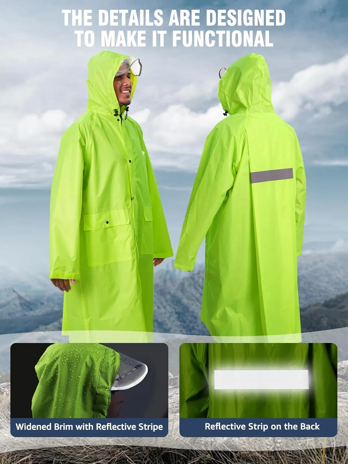 ANYOO Hood Rain Poncho Waterproof Lightweight Raincoat for Men Women Adult with Pocket for Hiking Camping Outdoor Activities