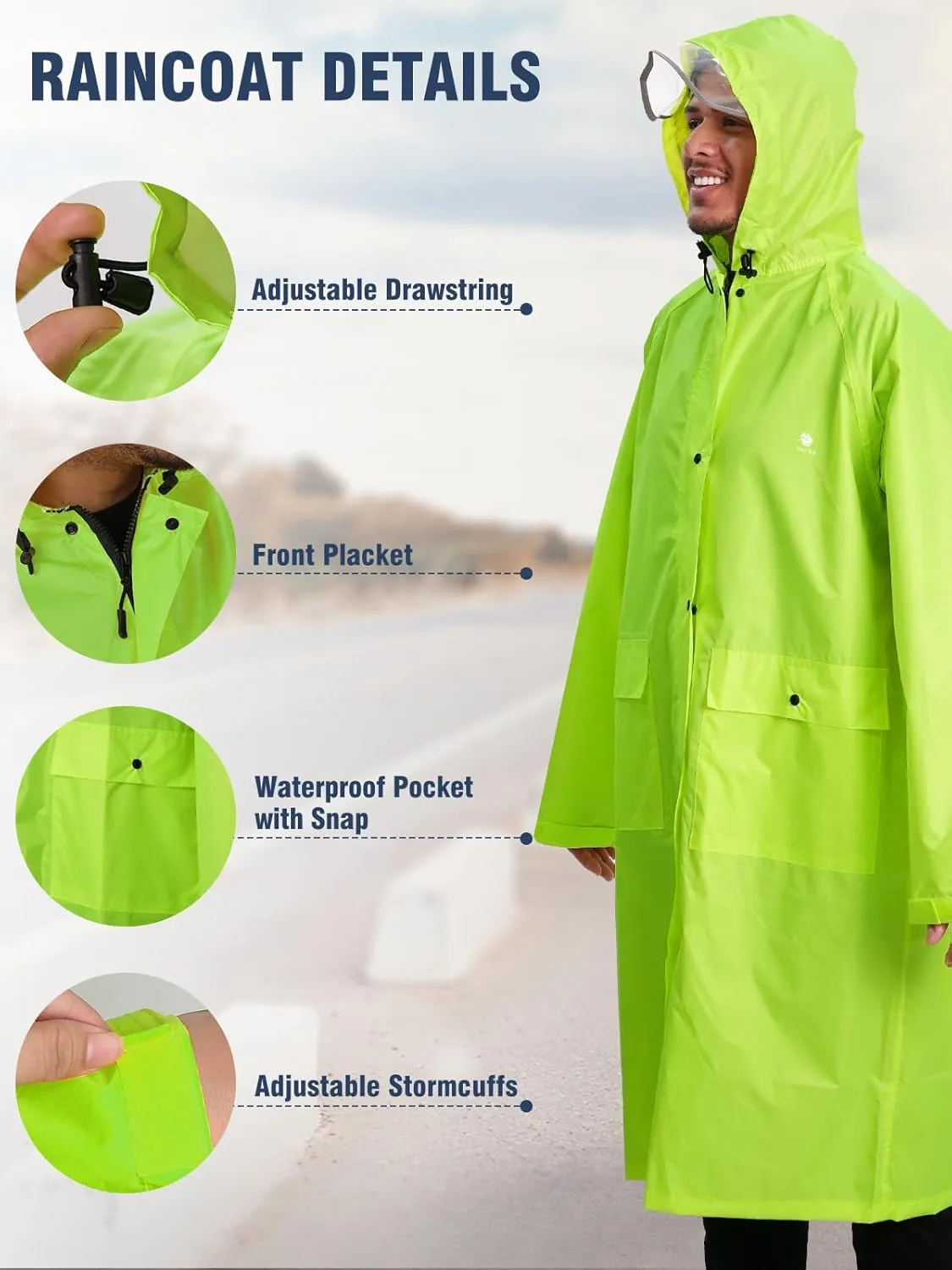 ANYOO Hood Rain Poncho Waterproof Lightweight Raincoat for Men Women Adult with Pocket for Hiking Camping Outdoor Activities