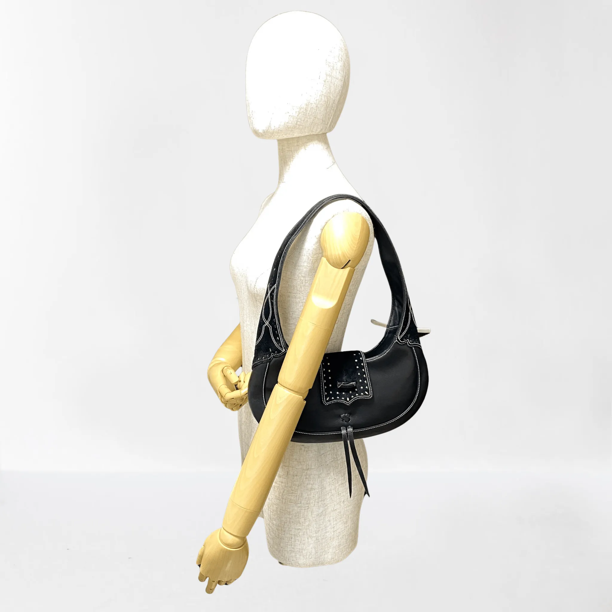 Archive Black Leather and Suede Hobo Shoulder Bag