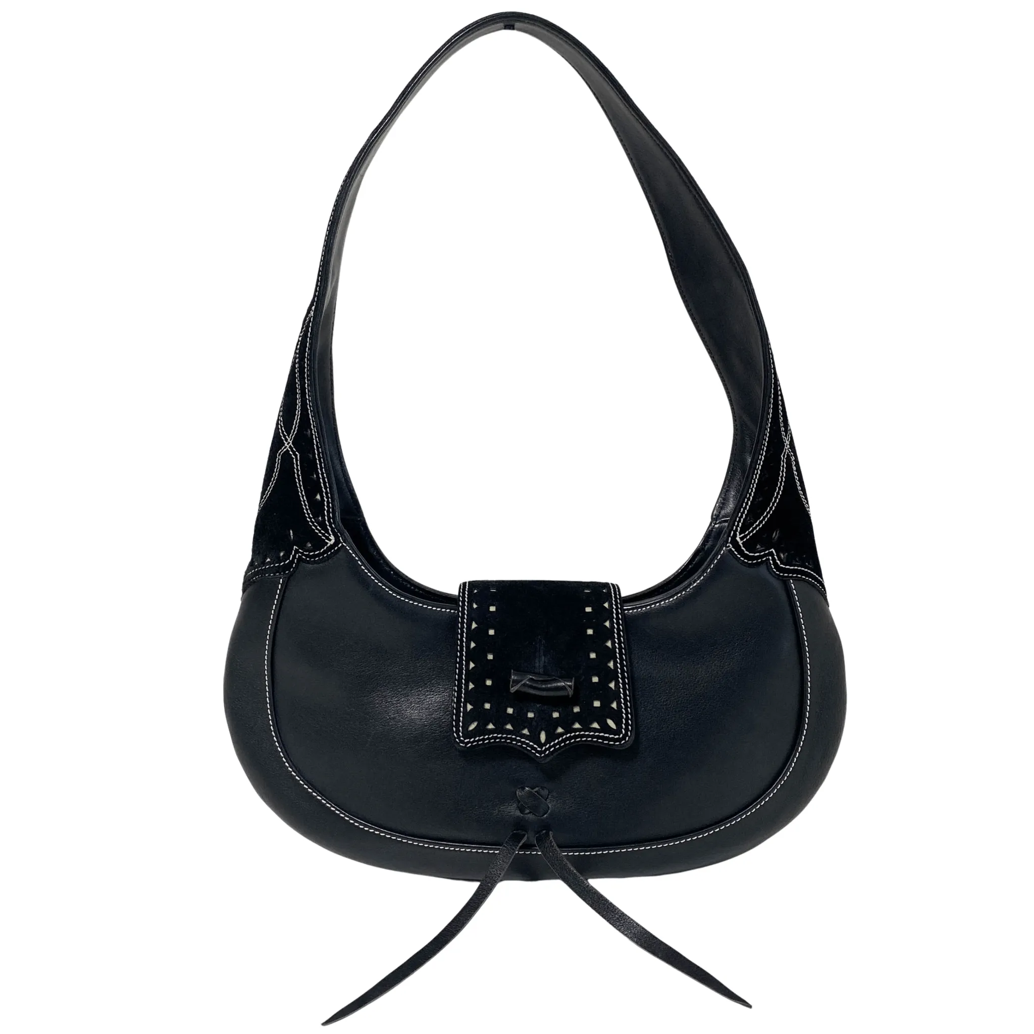 Archive Black Leather and Suede Hobo Shoulder Bag