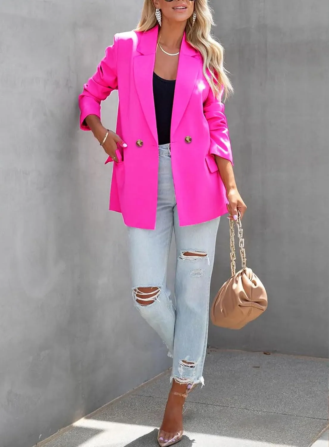 ARTFREE Womens Casual Blazer Button Lapel Long Sleeve Work Business Fashion Blazers Jackets Outfits with Pockets