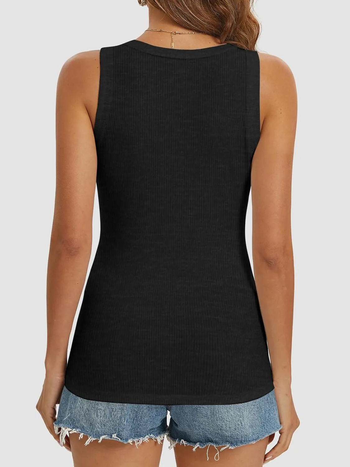 ATHMILE Women Tank Tops Summer Casual Ribbed Sleeveless Basic Cami Top Slim Henley Button Down Blouses Beach