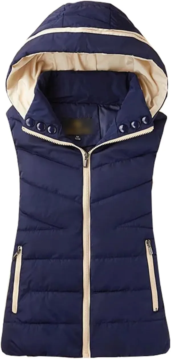 Autumn Winter Women Casual Hooded Warm Sleeveless Waistcoat Jacket Cotton Padded Vest Parkas