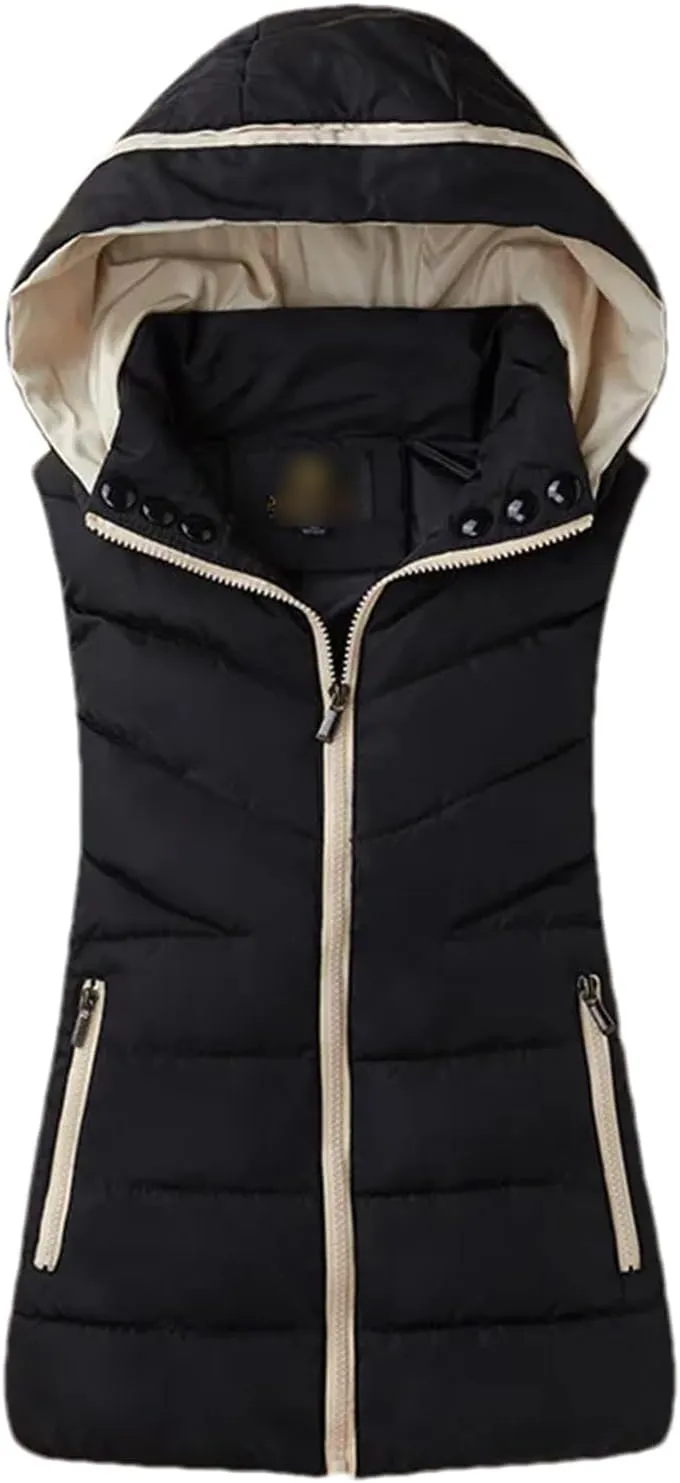 Autumn Winter Women Casual Hooded Warm Sleeveless Waistcoat Jacket Cotton Padded Vest Parkas