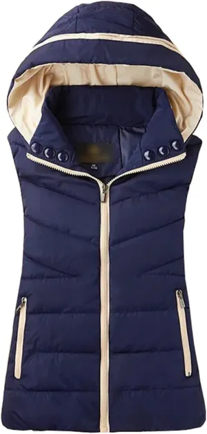 Autumn Winter Women Casual Hooded Warm Sleeveless Waistcoat Jacket Cotton Padded Vest Parkas