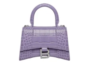 Balenciaga Hourglass Top Handle Xs Crocodile Embossed Lilac