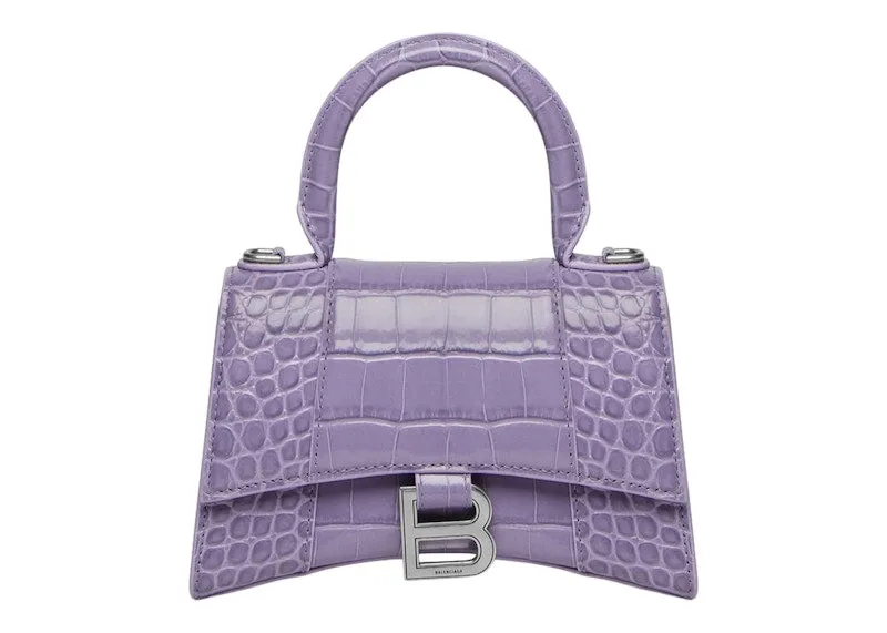 Balenciaga Hourglass Top Handle Xs Crocodile Embossed Lilac