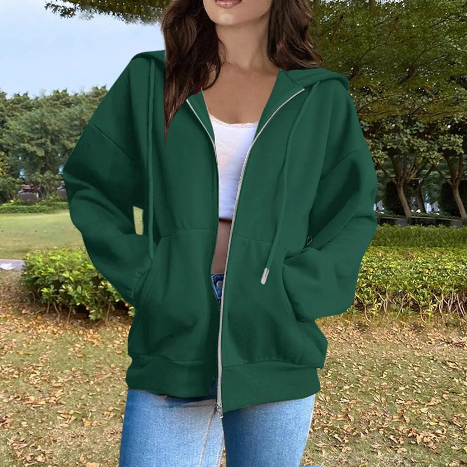BDNXTV Womens Zip Up Hoodies Long Sleeve Sweatshirts Oversized Sweaters Casual Fashion Jackets Fall Outfits for Women 2024
