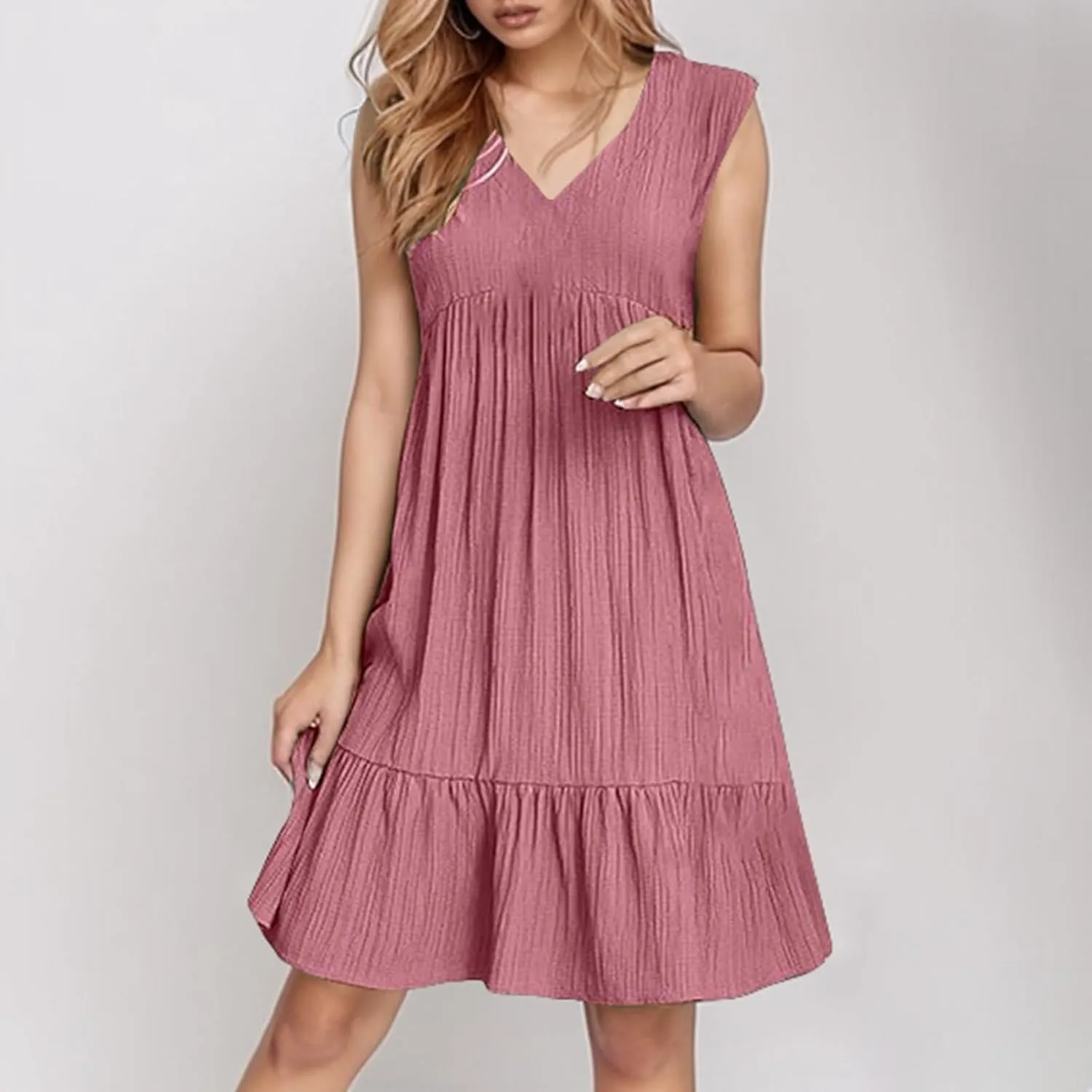 Beach Dresses for Women 2025 Summer V Neck Sleeveless Sundress Flowy Vacation Hawaiian Dresses Cute Cover Ups