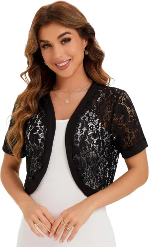 BENANCY Women's Short Sleeve Floral Lace Cardigans Open Front Bolero Shrugs
