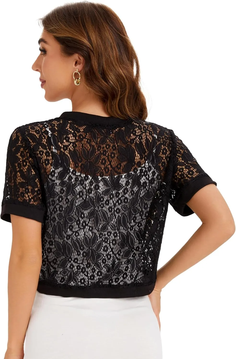 BENANCY Women's Short Sleeve Floral Lace Cardigans Open Front Bolero Shrugs