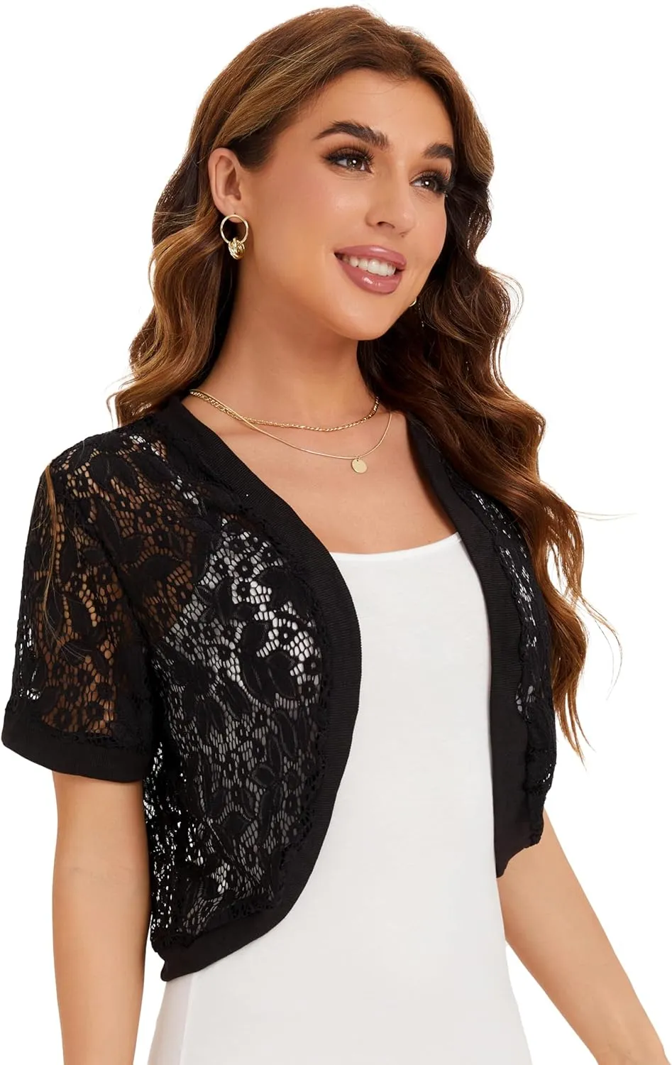 BENANCY Women's Short Sleeve Floral Lace Cardigans Open Front Bolero Shrugs
