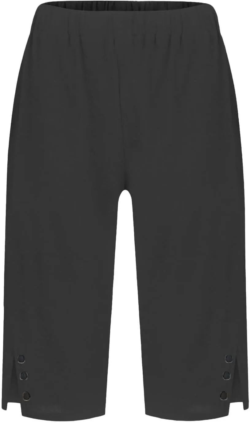 Bermuda Shorts for Women Knee Length Elastic Waist Long Wide Leg Linen Shorts Comfy Beach Capri Pants with Pockets
