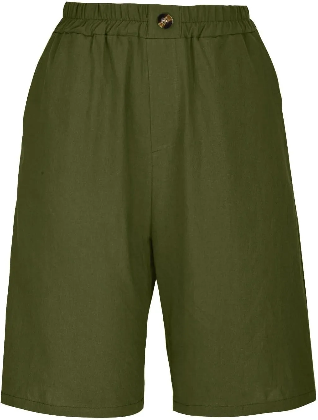 Bermuda Shorts for Women Summer Elastic Waist Long Beach Linen Shorts Comfy Wide Leg Trouser Short with Pockets