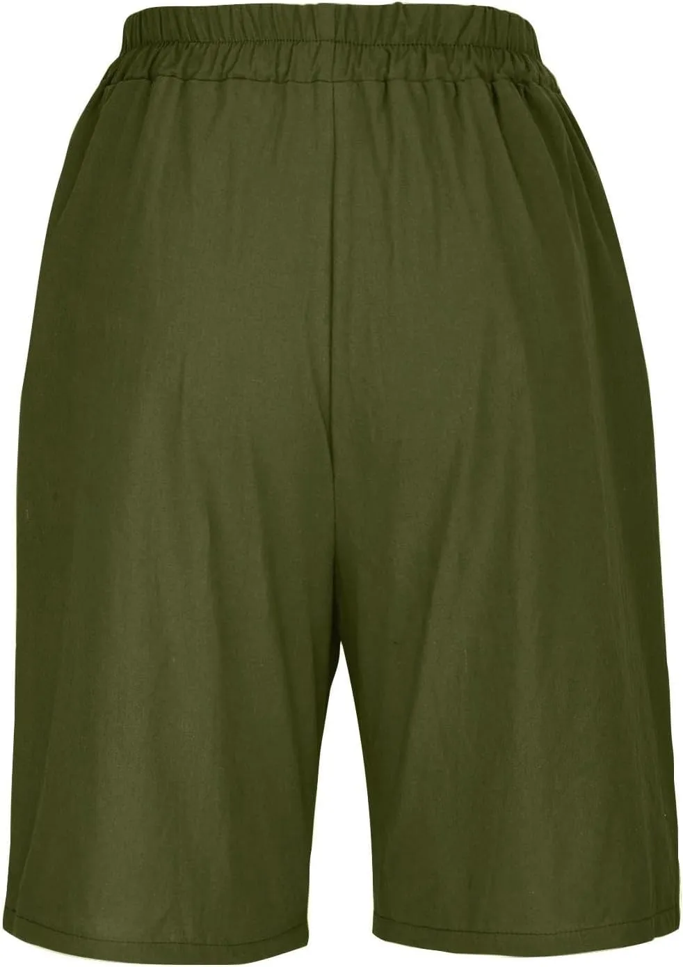 Bermuda Shorts for Women Summer Elastic Waist Long Beach Linen Shorts Comfy Wide Leg Trouser Short with Pockets