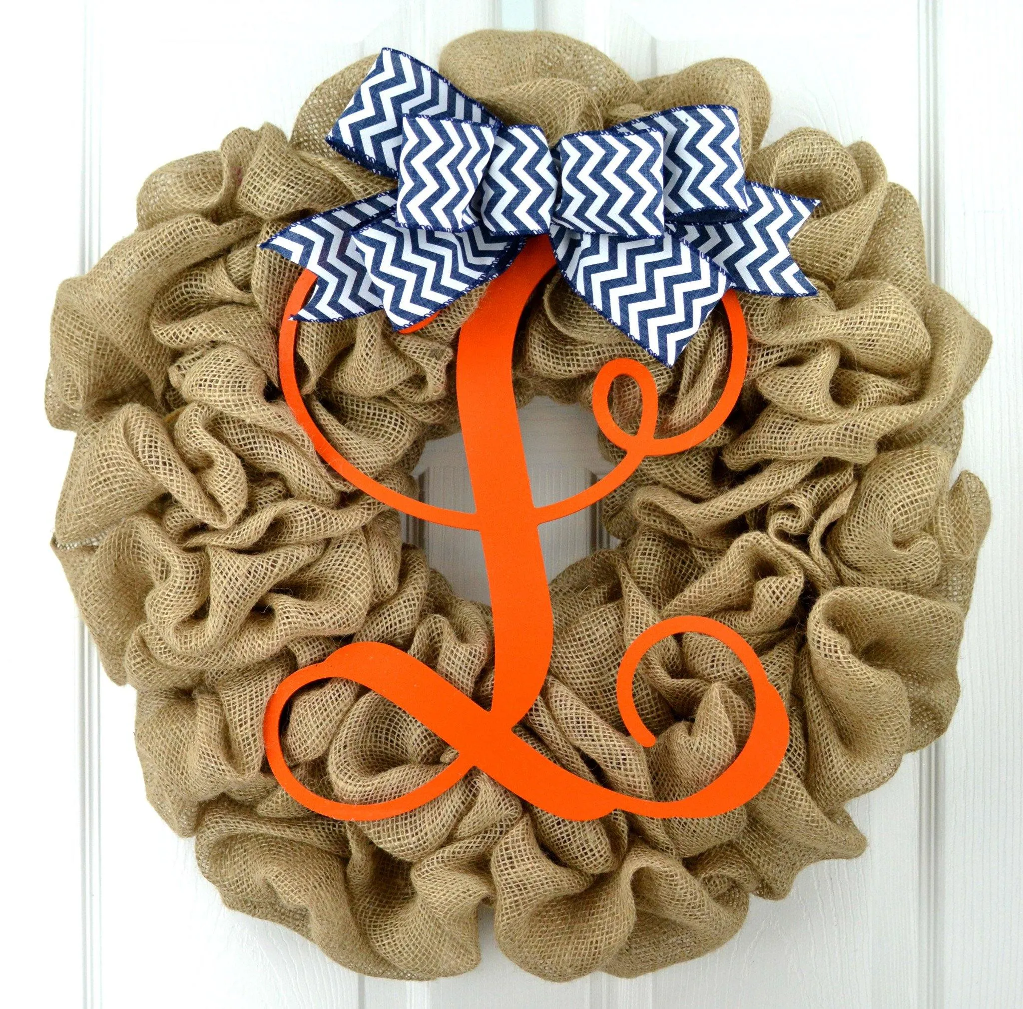 Black Burlap Monogram Door Wreath with Chevron Bow | LOTS of colors!
