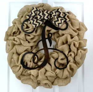 Black Burlap Monogram Door Wreath with Chevron Bow | LOTS of colors!