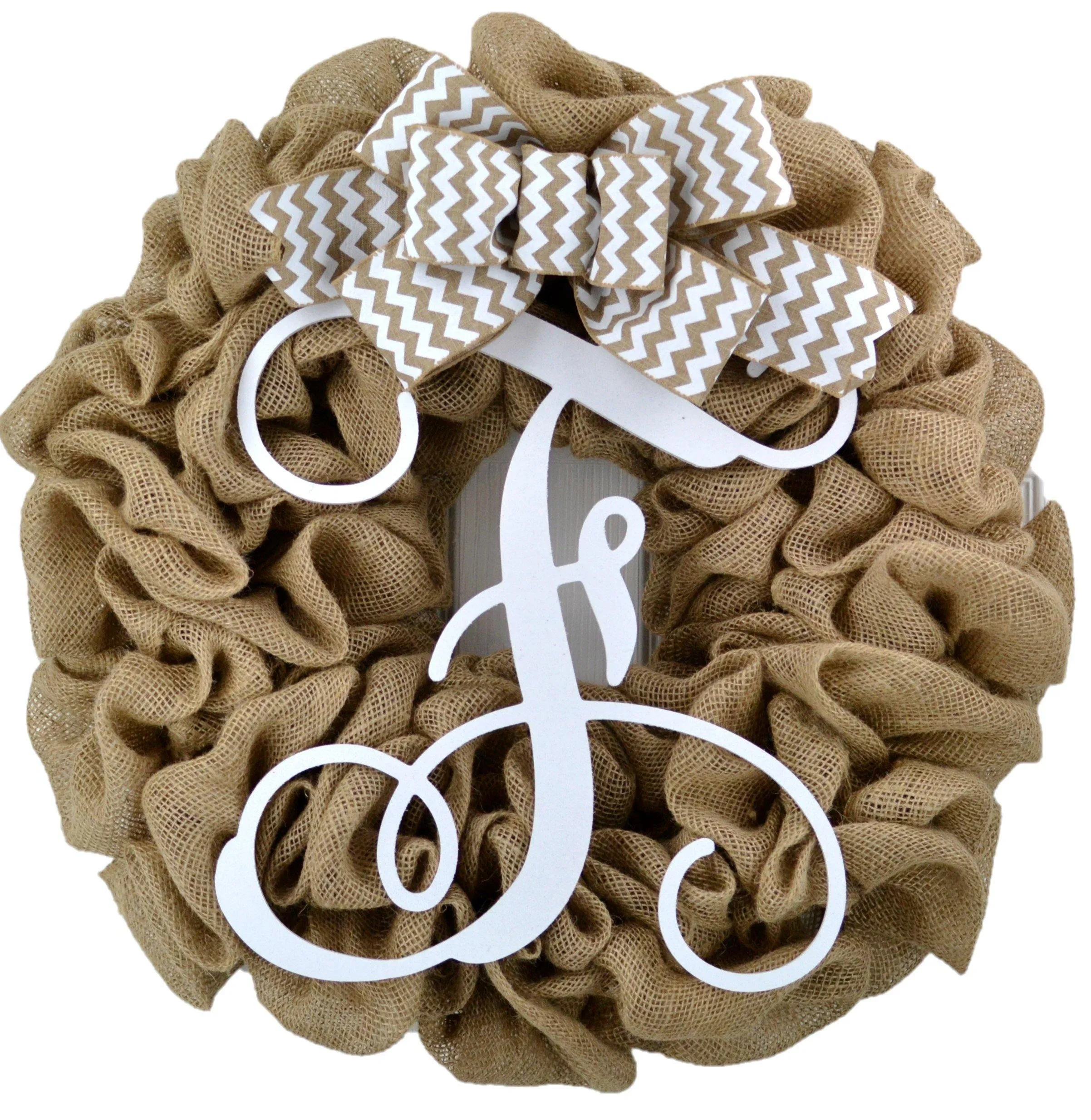 Black Burlap Monogram Door Wreath with Chevron Bow | LOTS of colors!