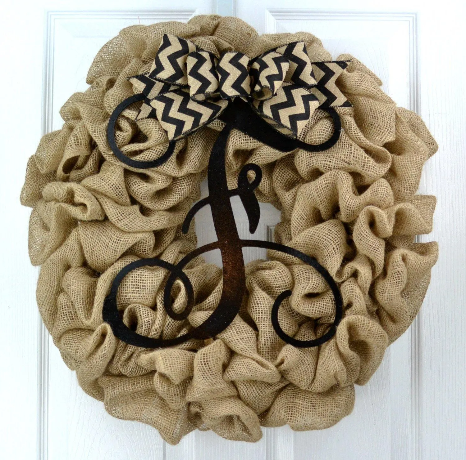 Black Burlap Monogram Door Wreath with Chevron Bow | LOTS of colors!