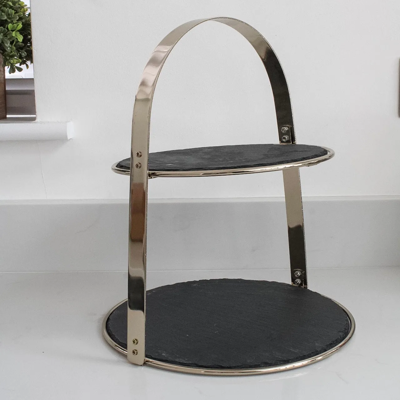 Brass & Slate Two Tier Serving Stand