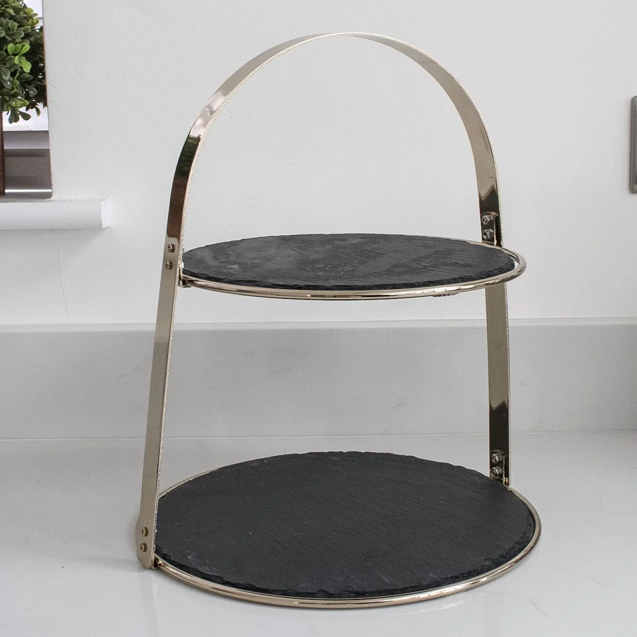 Brass & Slate Two Tier Serving Stand