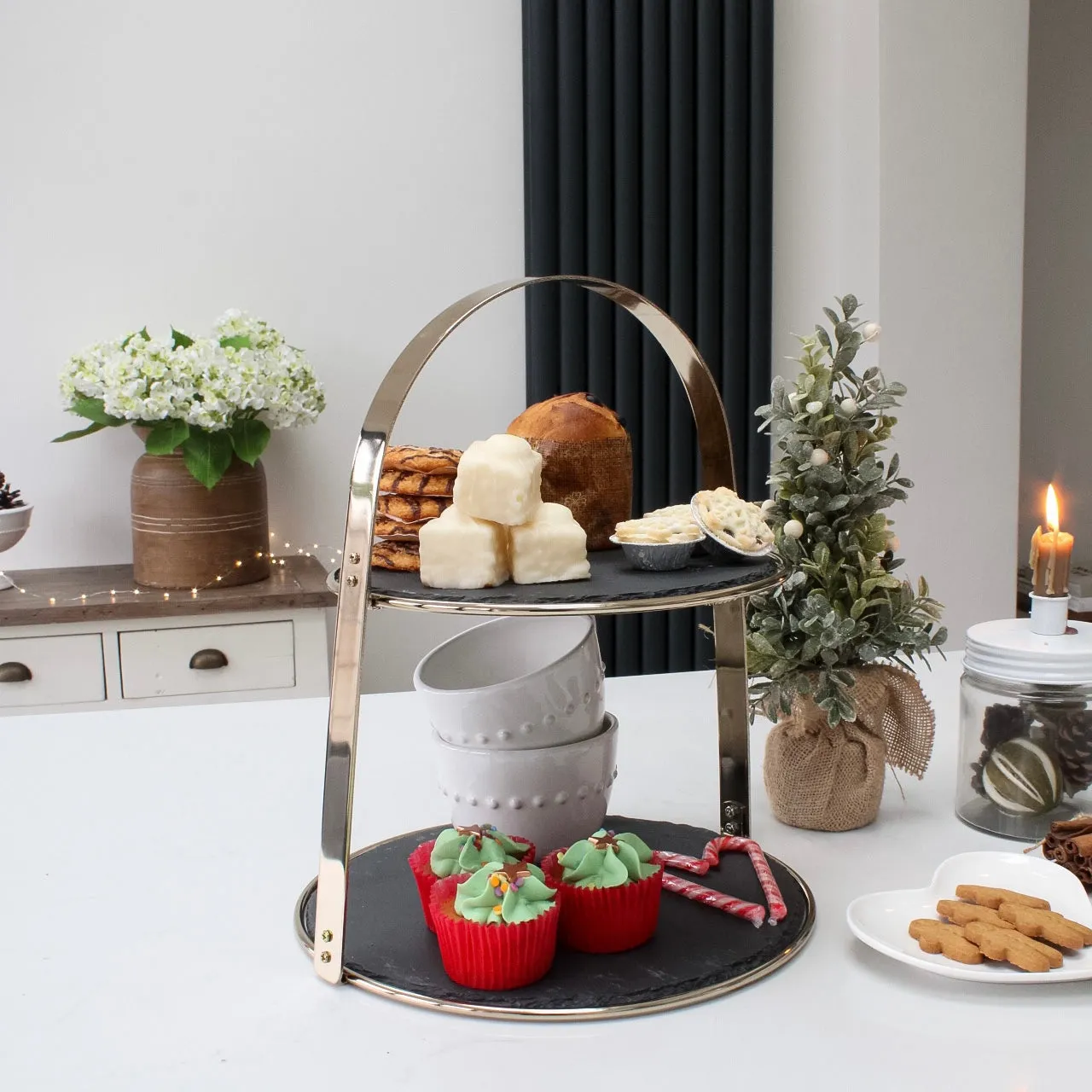 Brass & Slate Two Tier Serving Stand