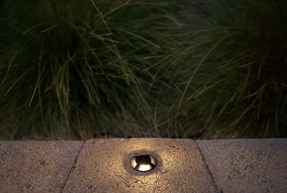 Brilliance VersaBeam Brass Round Quad Slot Flange in Brass Finish 3000K